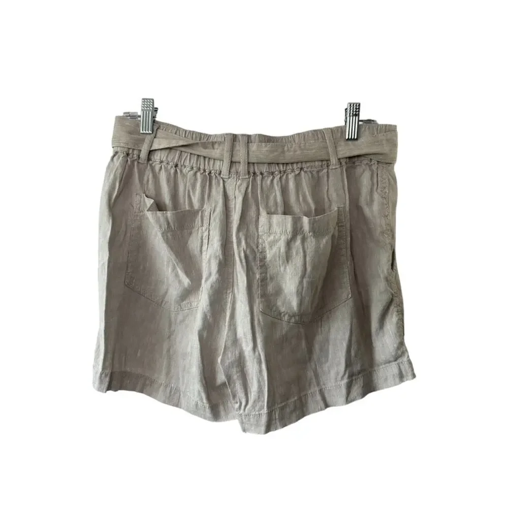 Loft Lou & Grey Beige Oatmeal Tie Front Linen Blend Shorts Women's Size Small